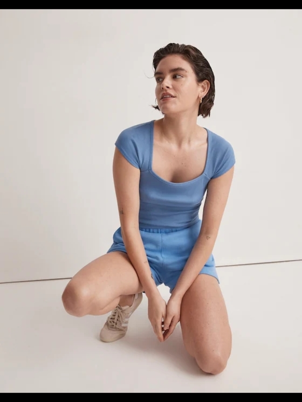 NWOTs Madewell SUPIMA Rib Square-Neck Cropped Tee. In Hermitage Blue. Size Large
